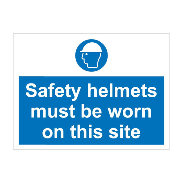 Safety helmets must be worn on this site 600mm x 450mm - 1mm Rigid Plastic Sign
