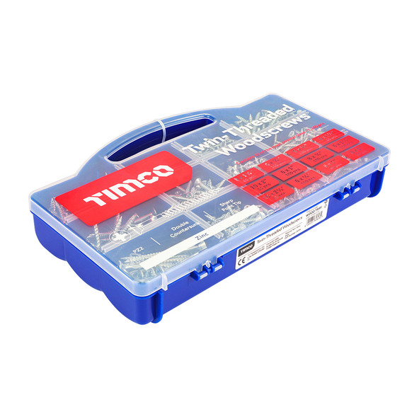 TIMCO Twin-Threaded Woodscrews - Mixed Tray - PZ - Double Countersunk - Zinc - Tray of 1140