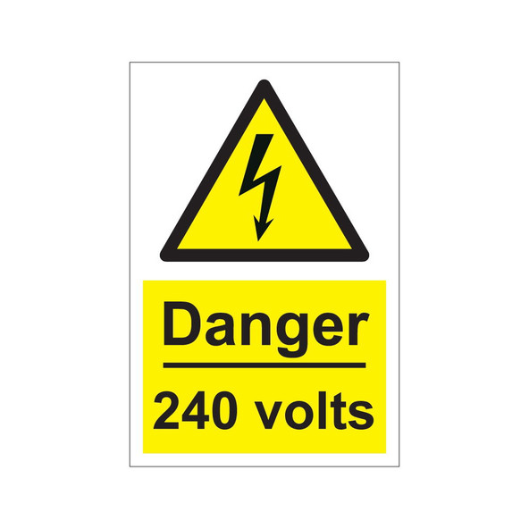 Danger 240 volts 200mm x 300mm - 1mm Rigid Plastic Sign