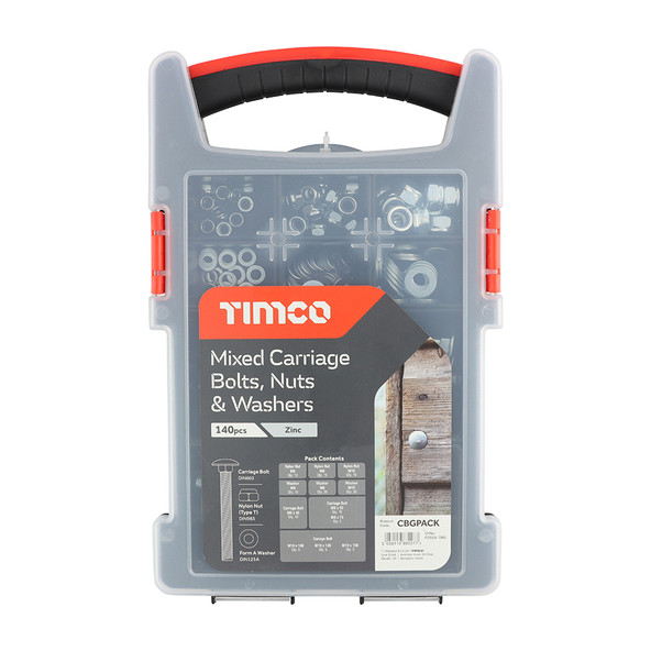 TIMCO Mixed Carriage Bolts, Nuts and Washers Grab Pack – Zinc - Tray of 140