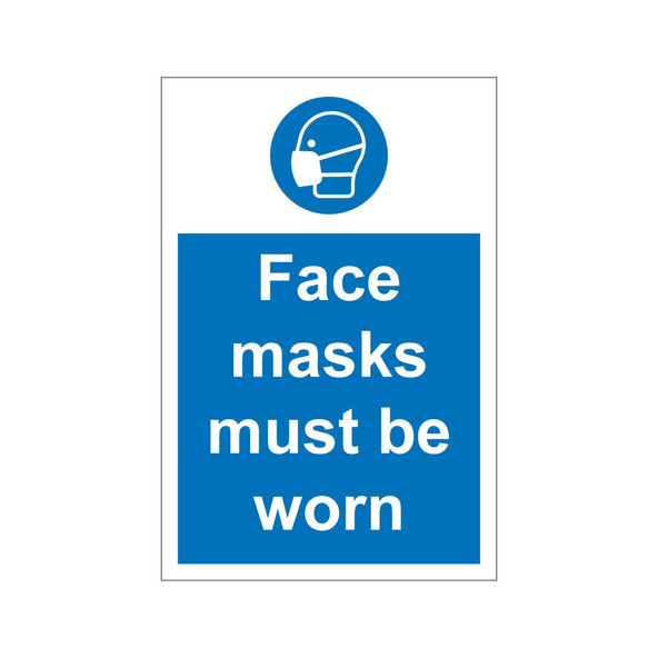 Face masks must be worn 200mm x 300mm - 1mm Rigid Plastic Sign