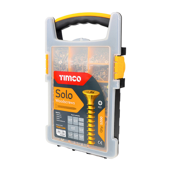TIMCO Solo Chipboard & Woodscrews - Mixed Tray - PZ - Double Countersunk - Yellow - Tray of 1200
