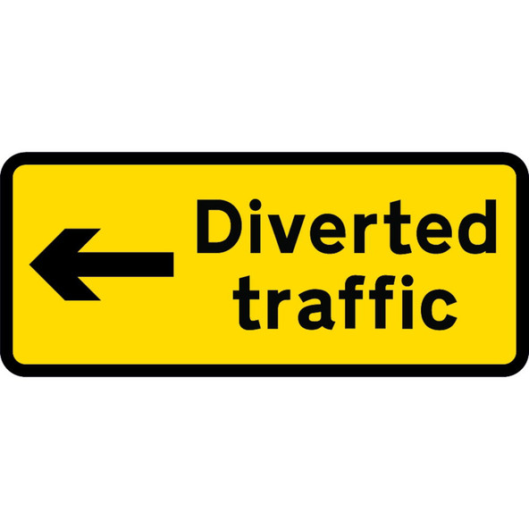 1050 x 450mm Diverted Traffic Left - Black Plastic Sign