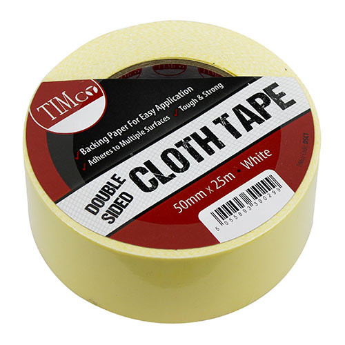 TIMCO Double Sided Cloth Tape - White - 25m x 50mm