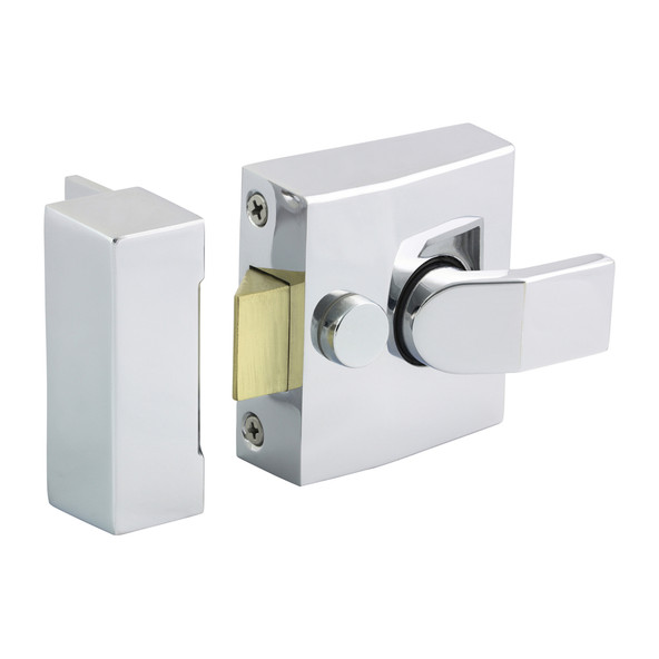 TIMCO Narrow Style Nightlatch - Chrome - 68 case / 40 backset