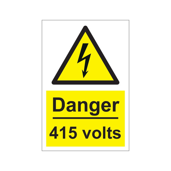 Danger 415 volts 200mm x 300mm - 1mm Rigid Plastic Sign