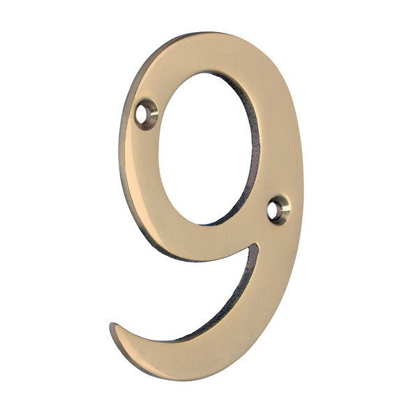 TIMCO Door Numeral 9 - Polished Brass - 75mm
