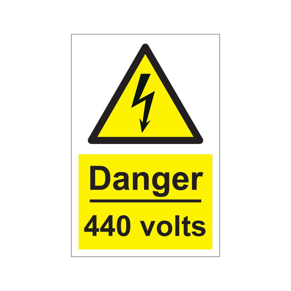 Danger 440 volts 200mm x 300mm - 1mm Rigid Plastic Sign
