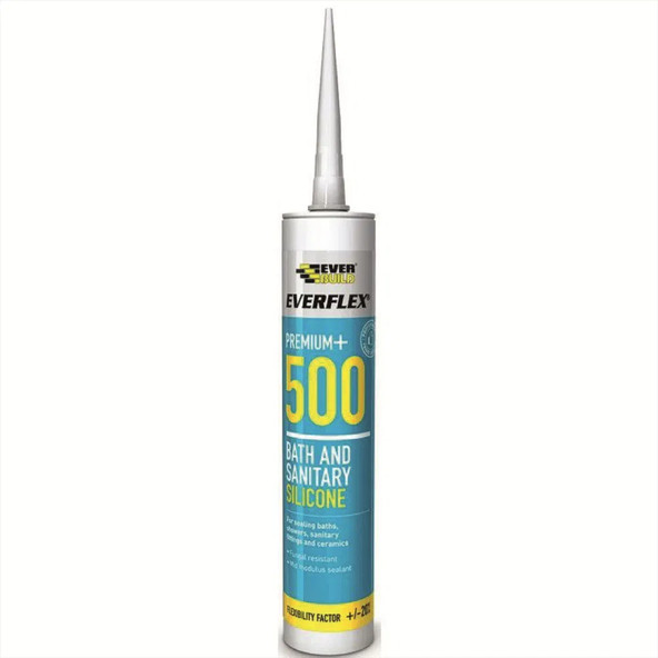 Everbuild Silicone 500 Bath & Sanitary Sealant - White - 300ml
