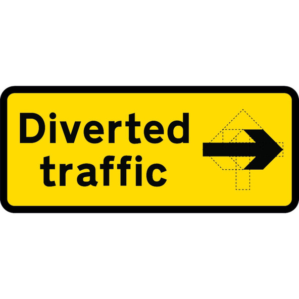 1050 x 450mm Diverted Traffic (Rotating Arrow) - Black Plastic Sign