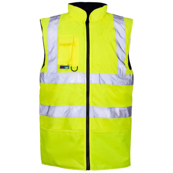 36741-7 Hi Vis Fleece Line Reversible Bodywarmer - Yellow - (L)