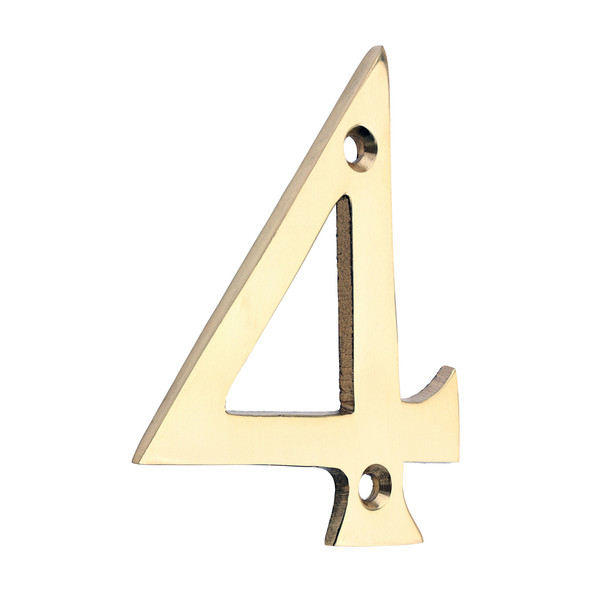 TIMCO Door Numeral 4 - Polished Brass - 75mm