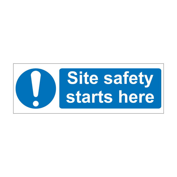 Site safety starts here 600mm x 200mm - 1mm Rigid Plastic Sign Site safety starts here 600mm x 200mm - 1mm Rigid Plastic Sign