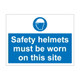 Safety helmets must be worn on this site 600mm x 450mm - 1mm Rigid Plastic Sign