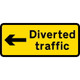 1050 x 450mm Diverted Traffic Left - Black Plastic Sign