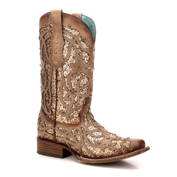 Corral Women’s Orix Square Toe Boots w/Glittered Inlay & Studs