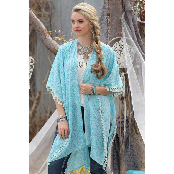 Cruel Womens Turquoise Tassel Trim Kimono