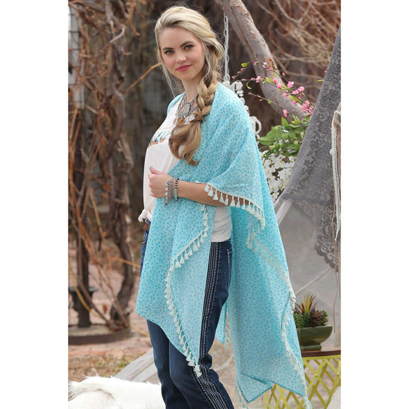Cruel Womens Turquoise Tassel Trim Kimono