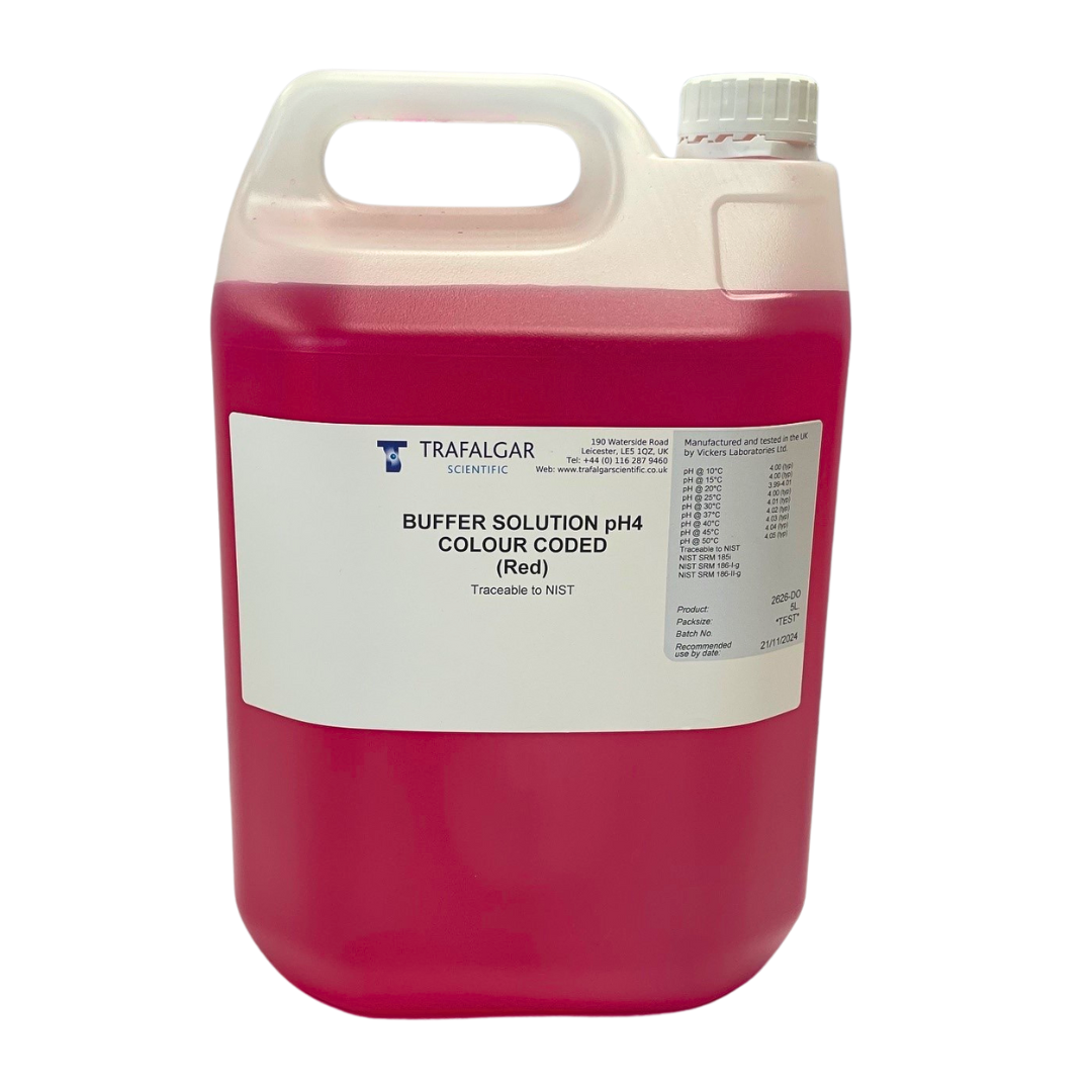 Red Buffer PH4 Buffer Solution Red 5ltr - Trafalgar Scientific