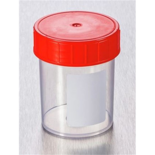 Containers 125ml PP Plain Label PE Red Cap Sterile Pk 380