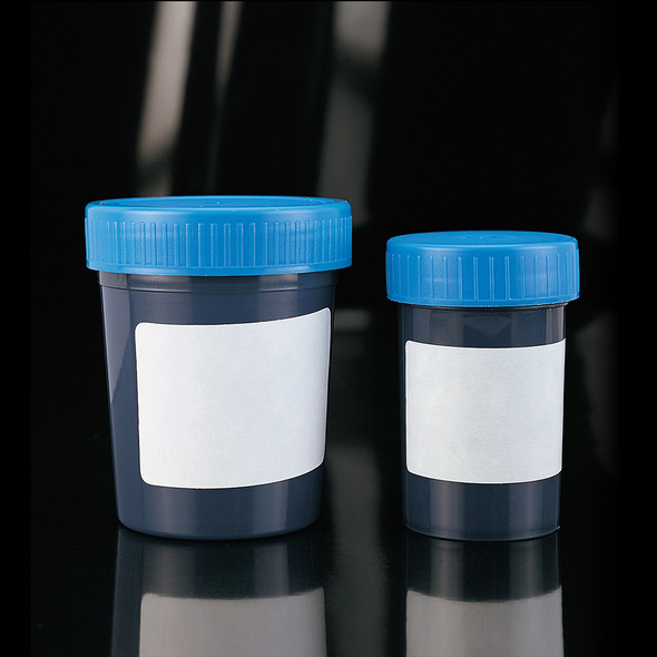 Containers 60ml PP Plain Label Blue + Blue PE Cap AS Pk 600