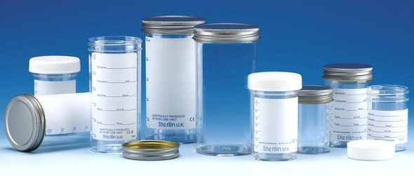 Containers 250ml PS Plain Label Metal Cap AS Pk 50 Sterilin