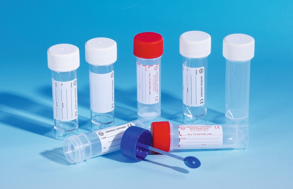 30ml Polystyrene Universal White Screw Cap Labelled