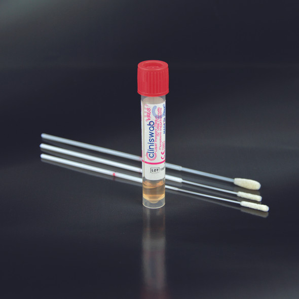 Viral Transport Medium, 2 Flocked swabs, 3ml fill Pk 100