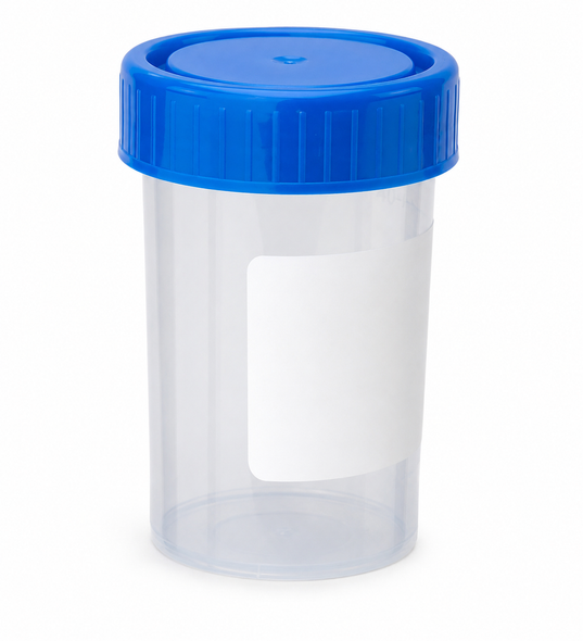 Container 60ml PP Plain Label Blue + Blue PE Cap Asceptic Pk 600