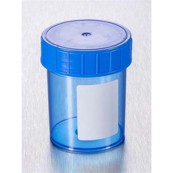 Containers 125ml PP Plain Label Blue Sterile Pk 380