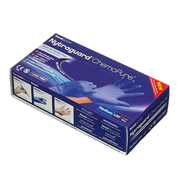 Gloves Nitrile Blue Nytroguard Chemopure MEDIUM Pk 100