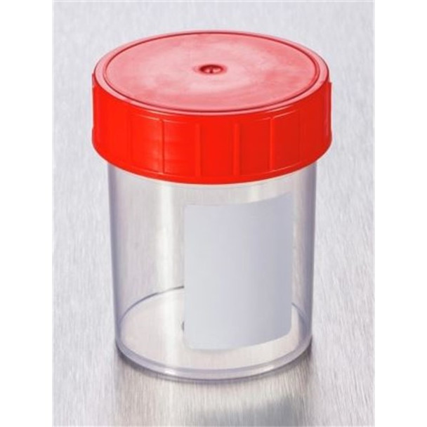 Containers 125ml PP Plain Label PE Red Cap Sterile Pk 380