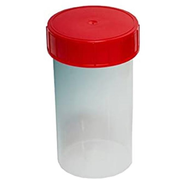 Containers 180ml PP Plain Label PE Red Cap STERILE Pk 264