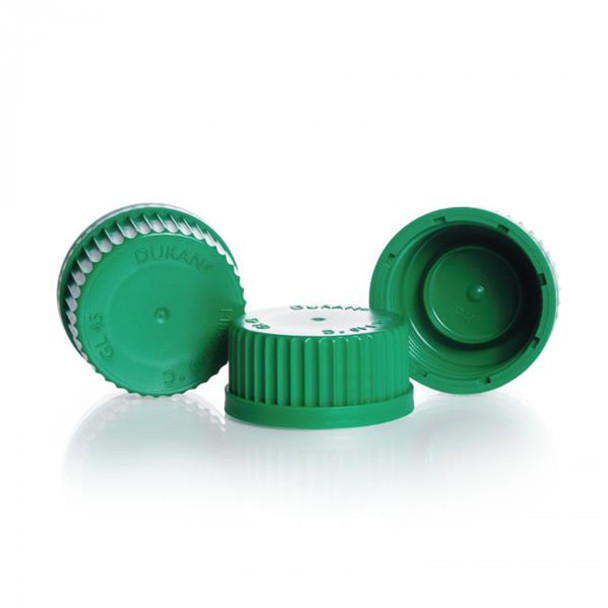 Caps DURAN® GL45 PP with Lip Seal (Green) Pk 10