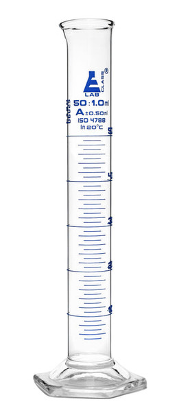 Measuring Cylinder 50ml Borosilicate Glass Class A Pk 2