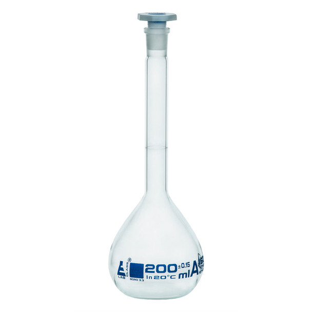 Flask 200ml Volumetric Class A Stopper Batch Cert Pack 2
