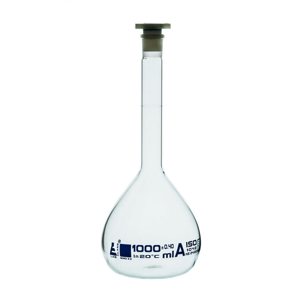 Flask 1ltr Volumetric Class A Stopper Batch Cert Pack 2