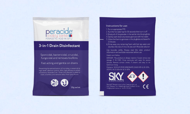 Peracide 3in1 Drain Disinfectant Sachets 20g Pk 48