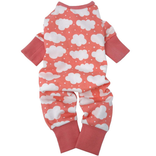 Coral Fluffy Clouds and Stars Cuddle Pup Dog Pajamas Size XS-L  