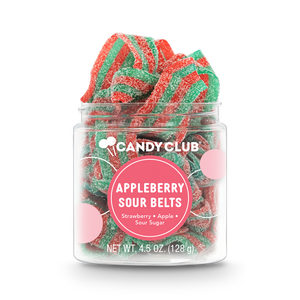 Candy ribbons with dual flavors of apple and strawberry.