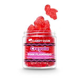 A cup of Candy Club's Crayola Pink Flamingo candy. Official Licensed Product.