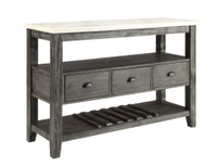 18" X 54" X 36" White Marble Gray Oak Wood Server N270-347332