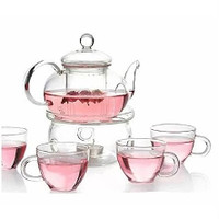 6-Piece Glass Tea Pot Set with 4 Cups Teapot Warmer and Infuser Q280-GPHRTP185381