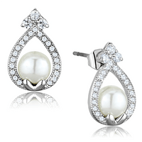 3W665 - Rhodium Brass Earrings with Synthetic Pearl in White A874-3W665