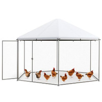 13FT Large Metal Hexagonal Chicken Coop with Wire Mesh and Lockable Door B593-PW10085