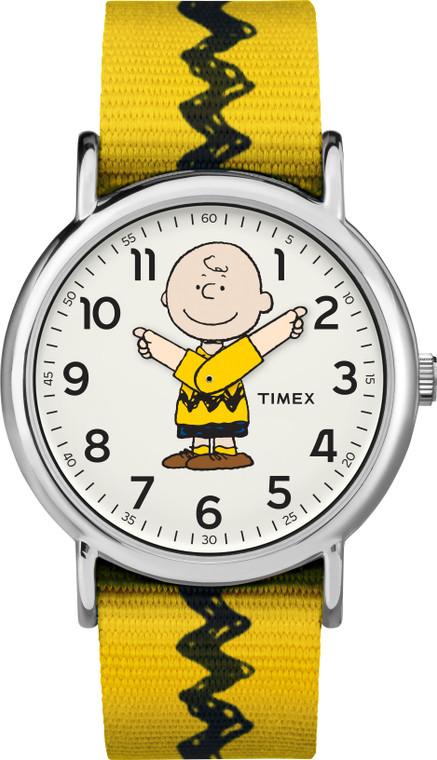 Timex Unisex TW2R41100 Weekender x Peanuts: Charlie Brown Nylon Slip-Thru Strap Watch G818-TW2R41100