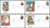 3537a - 3540a / 34c Holiday Santas : Christmas Series PSA Convertible Booklet Singles Set of 4 Fleetwood 2001 FDCs