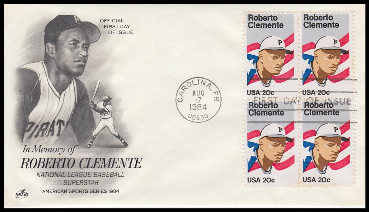 2097 / 20c Roberto Clemente : Baseball Legend Block 1984 Artcraft First Day  Cover - First Day Covers Online