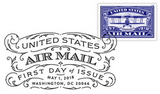 United States Airmail Blue Stamp Black and White Pictorial Postmark