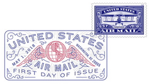 United States Air Mail Blue Stamp Digital Color Pictorial Postmark